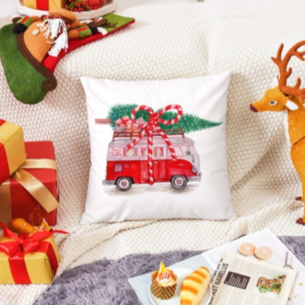 🎄NEW🎄 Christmas Tree & Truck Print Cushion Cover - Picture 2 of 8
